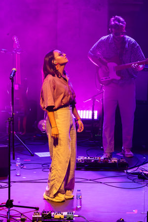 FARO, PORTUGAL: 9th SEPTEMBER, 2023 - Music band, Marta Lima, performs at Festival F, a big festival...
