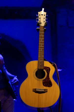 View of a Portuguese classical guitar on a music concert.のeditorial素材