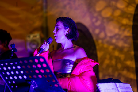 FARO, PORTUGAL: 9th SEPTEMBER, 2023 - Music band, Leon Baldesberger's Meersalz, performs at Festival...