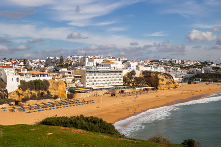 Landscape view of the coast of Albufeira city, located in the Algarve region, Portugal.の写真素材