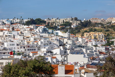 Landscape view of the coast of Albufeira city, located in the Algarve region, Portugal.の写真素材