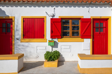 Traditional Portuguese window architecture of houses in the region of Albufeira, Portugal.の写真素材