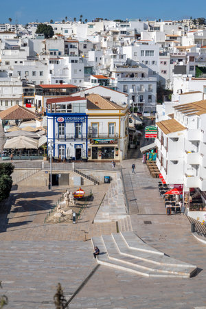 ALBUFEIRA, PORTUGAL - 9th NOVEMBER 2024: Albufeira city downtown next to beach urban viewpoint.のeditorial素材