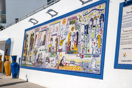 ALBUFEIRA, PORTUGAL - 9th NOVEMBER 2024: Historical artwork in azulejo depicting the history of Albufeira city throughout the centuries.のeditorial素材