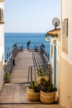 Access to a viewpoint in Albufeira downtown city, Algarve, Portugal.の写真素材