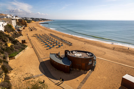 ALBUFEIRA, PORTUGAL - 9th NOVEMBER 2024: Landscape view of the coast of Albufeira city, located in the Algarve region, Portugal.のeditorial素材