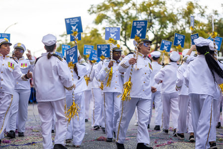 LOULE, PORTUGAL - 17th FEB 2024: Colorful Carnival (Carnaval) Parade festival participants on Loule city, Portugal.のeditorial素材