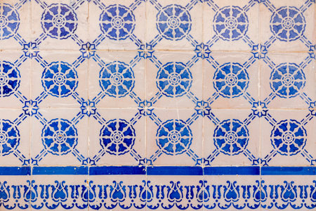 Close view of the Typical tile artwork of Albufeira, Portugal.の写真素材