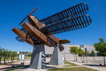 SAO BRAS DE ALPORTEL, PORTUGAL: 4th MAY, 2024 - First aerial crossing of the South Atlantic made by Gago Coutinho and Sacadura Cabral replica seaplane monument.のeditorial素材
