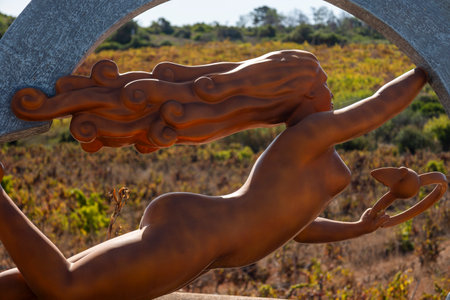 ESTOMBAR, PORTUGAL - 5th OCOTOBER 2024: Artistic stone modern contemporary female statues located on wine estate "Quinta dos Vales".のeditorial素材
