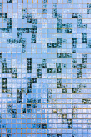 Close view of the beautiful detail of a blue azulejo mosaic wall.の写真素材
