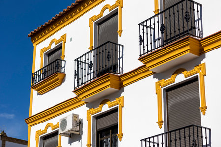 Close view of the typical architecture of spanish traditional houses.の写真素材