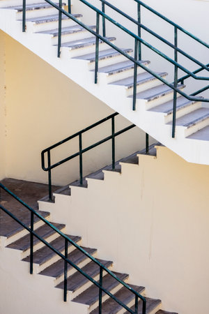 Close up view of an access staircase in a typical urban block building.の写真素材