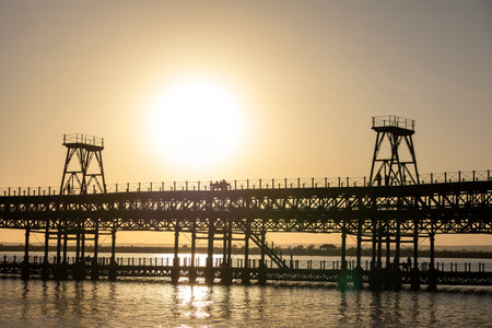 Muelle del Rio Tinto iron structure renovated boardwalk docks located in Huelva, Spain.の写真素材