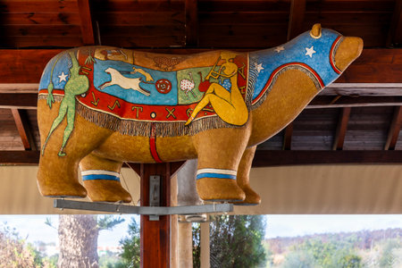 ESTOMBAR, PORTUGAL - 5th OCOTOBER 2024: Artistic stone modern contemporary bear statues located on wine estate "Quinta dos Vales".のeditorial素材