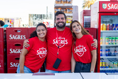FARO, PORTUGAL: 6th SEPTEMBER, 2024 - Drinking bar area in Festival F, a big festival on the city of Faro, Portugal.のeditorial素材