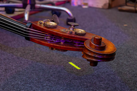 Double bass musical instrument closeup detail.の写真素材