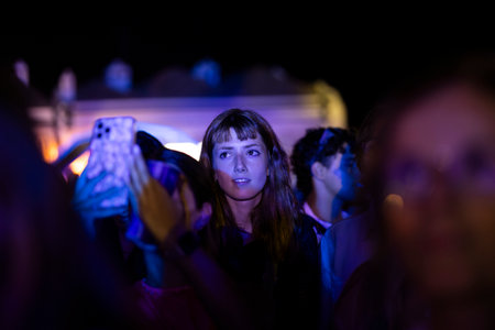 FARO, PORTUGAL: 5th SEPTEMBER, 2024 - Audience watch music artist in the Music Festival F, a big festival on the city of Faro, Portugalのeditorial素材