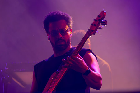 FARO, PORTUGAL: 5th SEPTEMBER, 2024 - Music artist, Ivandro performs on Festival F, a big festival on the city of Faro, Portugal.のeditorial素材