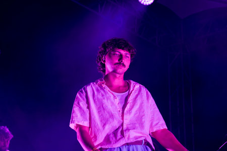 FARO, PORTUGAL: 5th SEPTEMBER, 2024 - Music artist, Filipe Karlsson performs on Festival F, a big festival on the city of Faro, Portugal.のeditorial素材