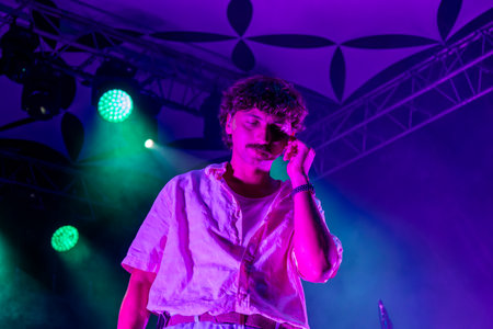 FARO, PORTUGAL: 5th SEPTEMBER, 2024 - Music artist, Filipe Karlsson performs on Festival F, a big festival on the city of Faro, Portugal.のeditorial素材