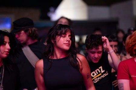 FARO, PORTUGAL: 5th SEPTEMBER, 2024 - Audience watch music artist in the Music Festival F, a big festival on the city of Faro, Portugalのeditorial素材