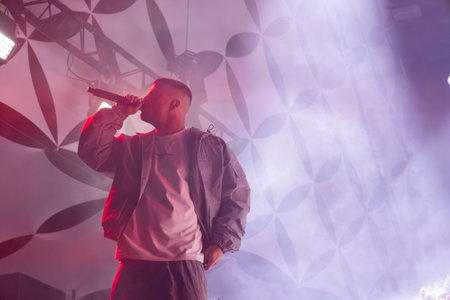 FARO, PORTUGAL: 6th SEPTEMBER, 2024 - Music artist, Dillaz , performs on Festival F, a big festival on the city of Faro, Portugal.のeditorial素材