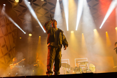 FARO, PORTUGAL: 6th SEPTEMBER, 2024 - Music artist, Dillaz , performs on Festival F, a big festival on the city of Faro, Portugal.のeditorial素材