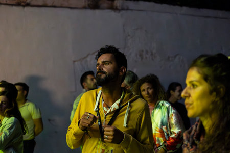 FARO, PORTUGAL: 5th SEPTEMBER, 2024 - Audience watch music artist in the Music Festival F, a big festival on the city of Faro, Portugalのeditorial素材