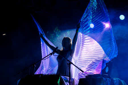 FARO, PORTUGAL: 6th SEPTEMBER, 2024 - Music artist, Emmy Curl, performs on Festival F, a big festival on the city of Faro, Portugal.のeditorial素材