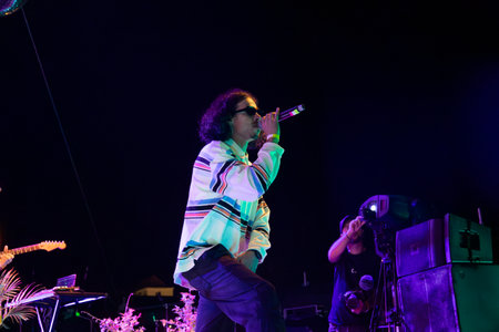 FARO, PORTUGAL: 6th SEPTEMBER, 2024 - Music artist, Manga Limao, performs on Festival F, a big festival on the city of Faro, Portugal.のeditorial素材