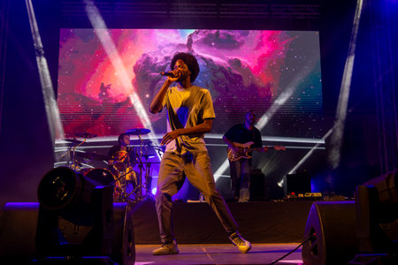 FARO, PORTUGAL: 6th SEPTEMBER, 2024 - Music artist, Papillon, performs on Festival F, a big festival on the city of Faro, Portugal.のeditorial素材