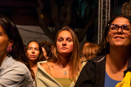 FARO, PORTUGAL: 5th SEPTEMBER, 2024 - Audience watch music artist in the Music Festival F, a big festival on the city of Faro, Portugalのeditorial素材