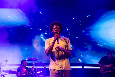 FARO, PORTUGAL: 6th SEPTEMBER, 2024 - Music artist, Papillon, performs on Festival F, a big festival on the city of Faro, Portugal.のeditorial素材