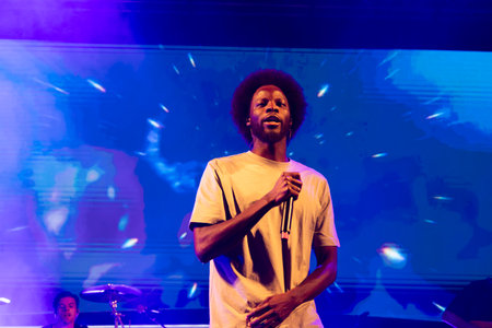 FARO, PORTUGAL: 6th SEPTEMBER, 2024 - Music artist, Papillon, performs on Festival F, a big festival on the city of Faro, Portugal.のeditorial素材