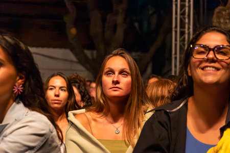 FARO, PORTUGAL: 5th SEPTEMBER, 2024 - Audience watch music artist in the Music Festival F, a big festival on the city of Faro, Portugalのeditorial素材