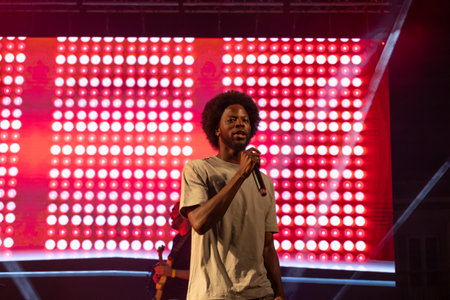 FARO, PORTUGAL: 6th SEPTEMBER, 2024 - Music artist, Papillon, performs on Festival F, a big festival on the city of Faro, Portugal.のeditorial素材