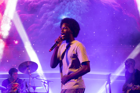 FARO, PORTUGAL: 6th SEPTEMBER, 2024 - Music artist, Papillon, performs on Festival F, a big festival on the city of Faro, Portugal.のeditorial素材