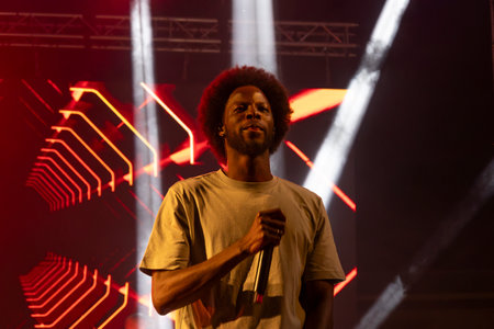 FARO, PORTUGAL: 6th SEPTEMBER, 2024 - Music artist, Papillon, performs on Festival F, a big festival on the city of Faro, Portugal.のeditorial素材