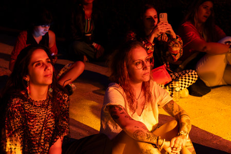 FARO, PORTUGAL: 5th SEPTEMBER, 2024 - Audience watch music artist in the Music Festival F, a big festival on the city of Faro, Portugalのeditorial素材