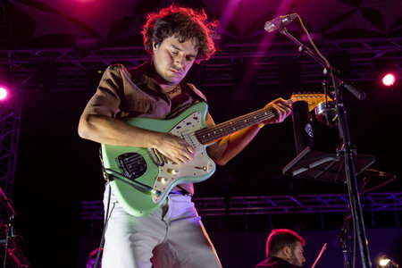 FARO, PORTUGAL: 6th SEPTEMBER, 2024 - Music artist, Capitao Fausto and Orquestra do Algarve, performs on Festival F, a big festival on the city of Faro, Portugal.のeditorial素材