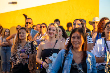 FARO, PORTUGAL: 5th SEPTEMBER, 2024 - Audience watch music artist in the Music Festival F, a big festival on the city of Faro, Portugalのeditorial素材