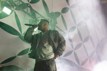 FARO, PORTUGAL: 6th SEPTEMBER, 2024 - Music artist, Dillaz , performs on Festival F, a big festival on the city of Faro, Portugal.のeditorial素材