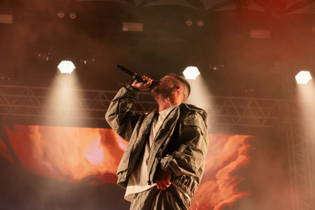 FARO, PORTUGAL: 6th SEPTEMBER, 2024 - Music artist, Dillaz , performs on Festival F, a big festival on the city of Faro, Portugal.のeditorial素材