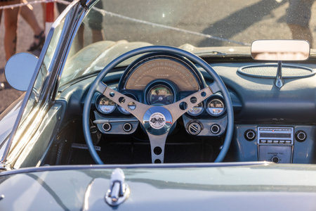 FARO, PORTUGAL, 04th August 2024: American Cars Show Algarve Event with vintage cars and a mix of Americana related activities happen, including pinup shows, rockabilly concerts and much more.のeditorial素材