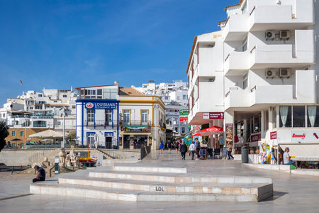 ALBUFEIRA, PORTUGAL - 9th NOVEMBER 2024: Albufeira city downtown next to beach urban viewpoint.のeditorial素材