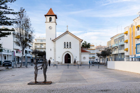 ARMACAO DE PERA, PORTUGAL - 9th NOVEMBER 2024: Local Christian church in Armacao de Pera, Algarve region, Portugal.のeditorial素材