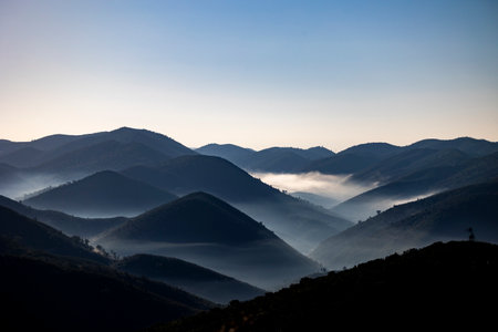 Fog condensation on the mountains of the Monchique region, Alferce, Portugal.の写真素材