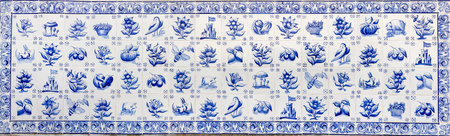 Close up view of beautiful pictorial artwork in portuguese azulejos.の写真素材