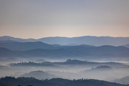 Fog condensation on the mountains of the Monchique region, Alferce, Portugal.の写真素材